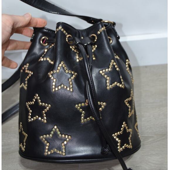 Betsey Johnson Night Lights Star-Studded Bucket Bag Black & Gold - Picture 3 of 14